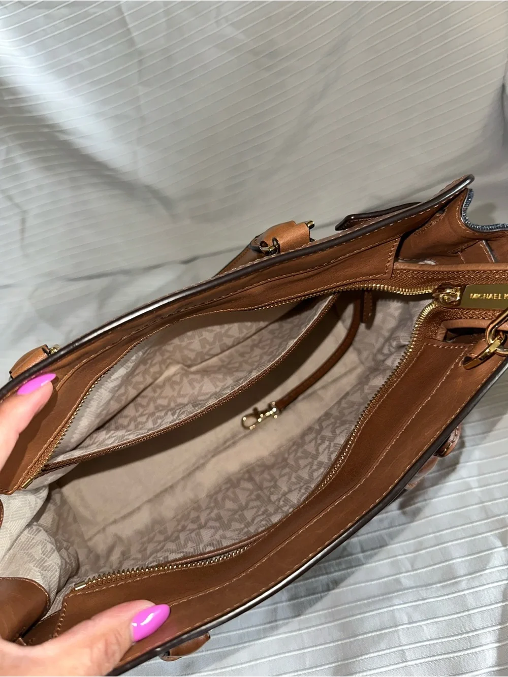 Michael Kors Black Denim Satchel with Brown Leather Trim